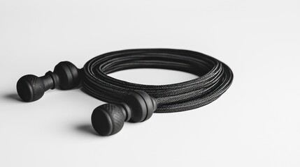 Naklejka premium Black Coiled Earbuds Resting on White Background