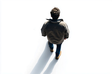 Portrait of a man walking overhead view isolated on a white background