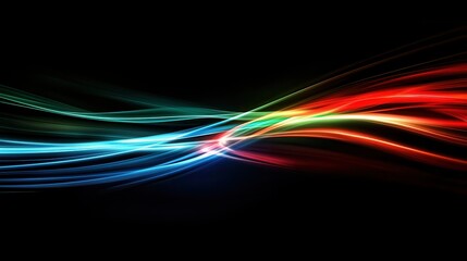 Abstract light trails in red, blue, and green, creating dynamic energy on a dark backdrop