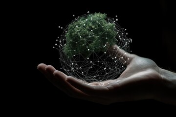 Exploring the Future of Connectivity A Hand Holding a Digital Globe Virtual Environment Technology Concept