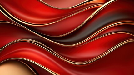 Fototapeta premium Vibrant red and gold waves create an elegant abstract design, perfect for backgrounds and digital art projects.