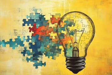 Light bulb over yellow background in vision and idea conceptual image.