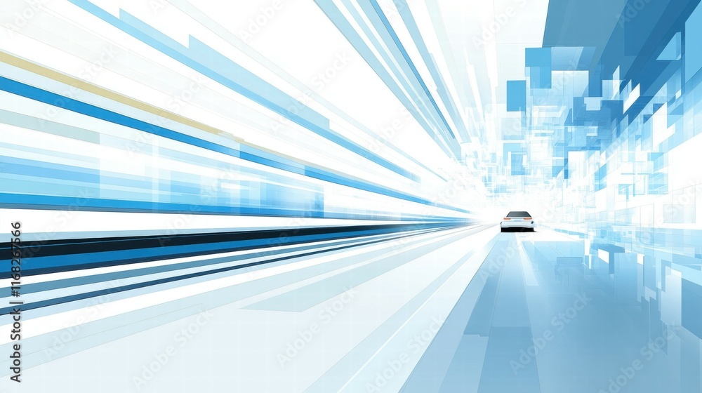 Poster A dynamic abstract representation of speed and technology, featuring lines and shapes in motion.