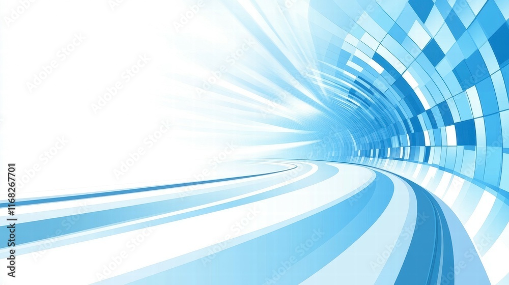 Poster Abstract blue design with dynamic lines and shapes, suggesting movement and technology.