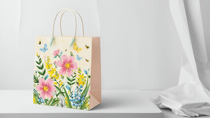 Title: A vibrant shopping bag adorned with a live 3D design.

