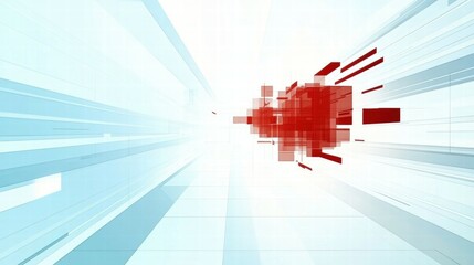 Abstract digital background with red and blue geometric shapes conveying motion and technology.