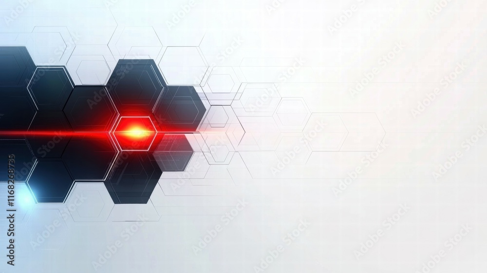 Aufkleber Abstract hexagonal design with a glowing red element on a light background.