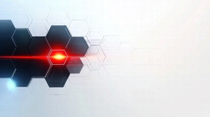 Abstract hexagonal design with a glowing red element on a light background.