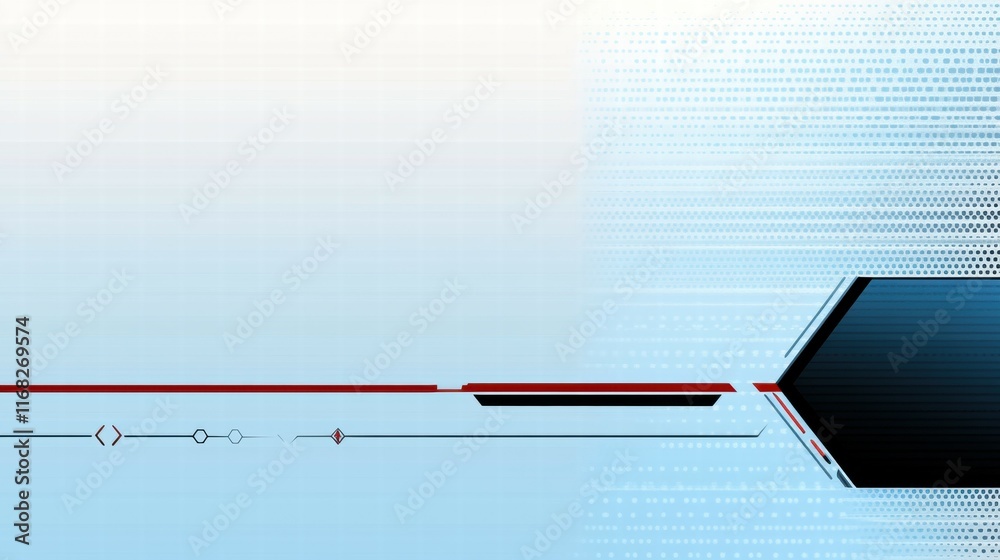 Poster Abstract digital background with geometric shapes and lines in blue and red tones.