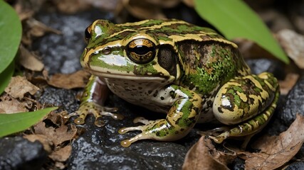 Obraz premium Master of Disguise: Booroolong Frog Blending Seamlessly into Its Rocky Habitat