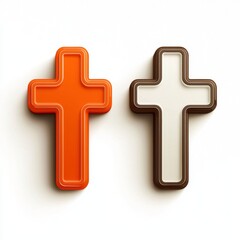 Obraz premium Colorful Decorative Crosses in Orange and White on a Clean Background for Spiritual or Religious Concepts
