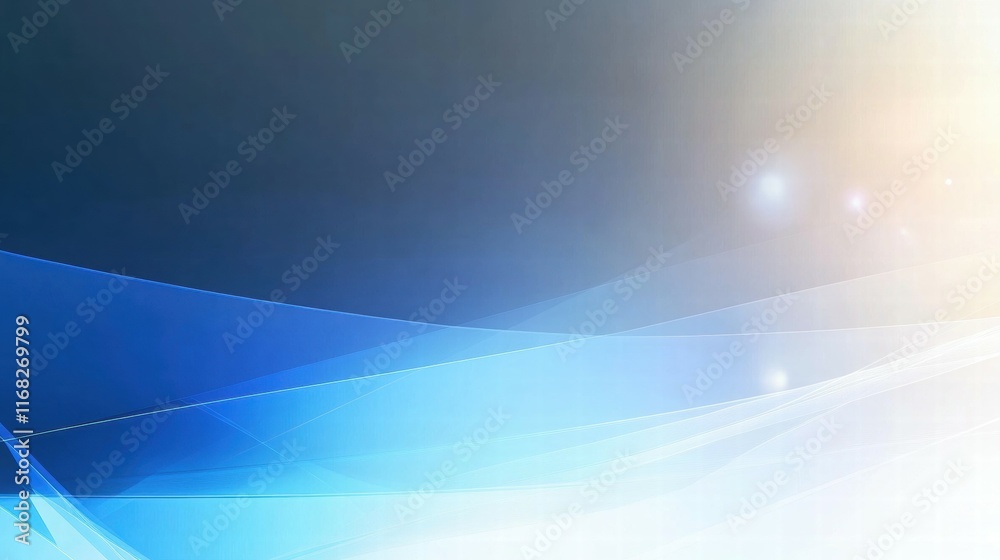 Poster Abstract blue and white gradient background with soft curves and light effects.
