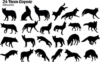 Set of 24 item Coyote Silhouette Vector Illustration