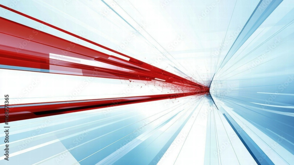 Poster abstract design featuring dynamic red and blue lines, suggesting speed and motion.