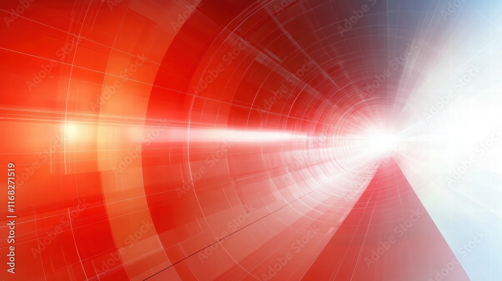 Poster Abstract red and white light tunnel with dynamic lines and gradients.