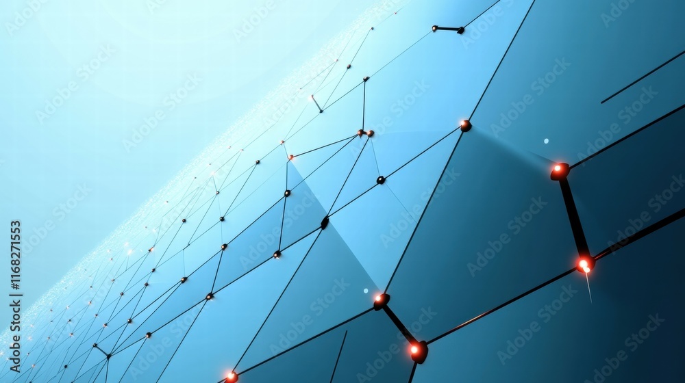 Poster Abstract digital network design with interconnected nodes and glowing elements.