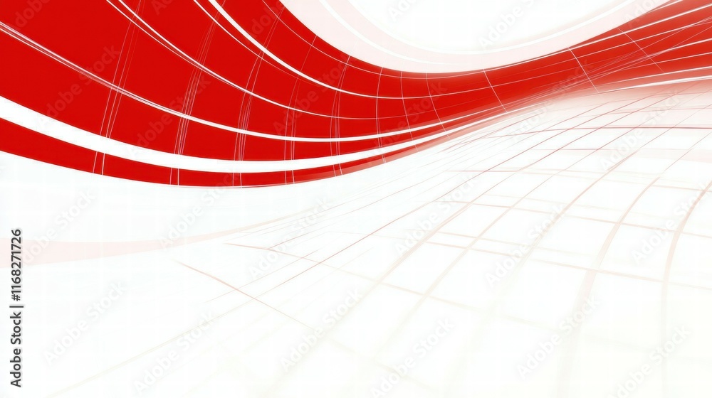 Poster Abstract red and white wave design with grid pattern, suitable for backgrounds or graphics.