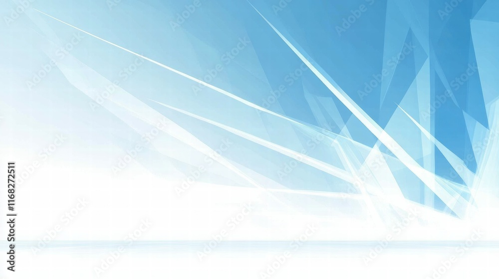 Poster abstract blue and white geometric background with sharp angles and a clean aesthetic.