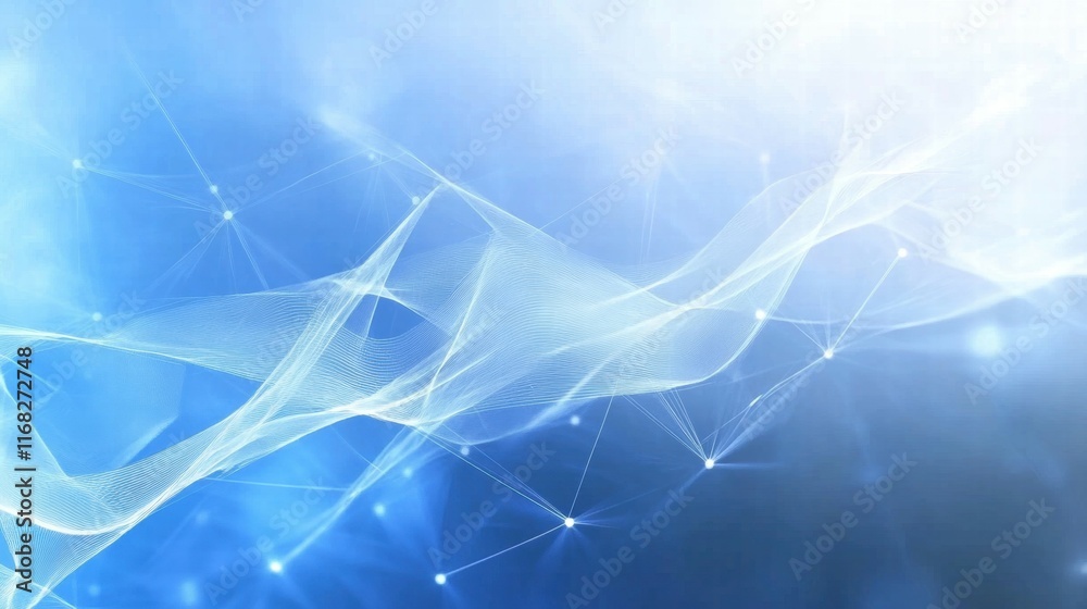 Poster Abstract blue background with flowing lines and connecting dots, suggesting technology and innovation.