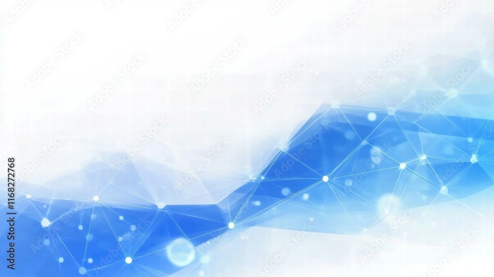 Poster abstract blue wave design with geometric connections and light effects.