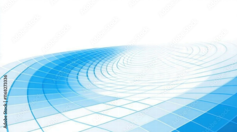 Poster Abstract blue grid design with a smooth gradient and curved lines.