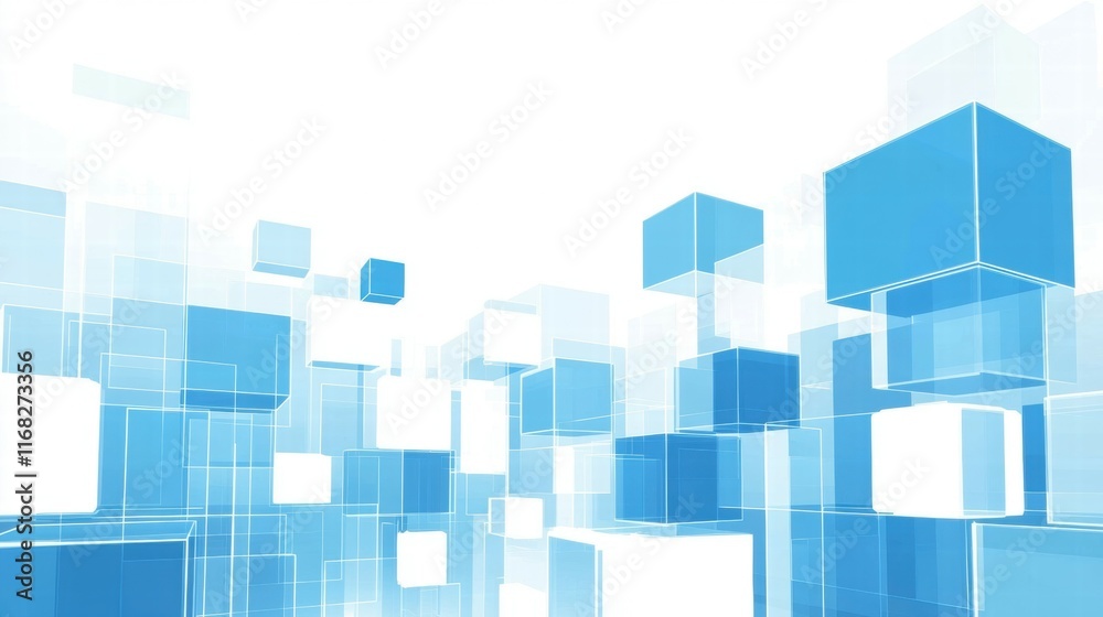 Poster abstract blue cubes creating a digital, modern background effect.