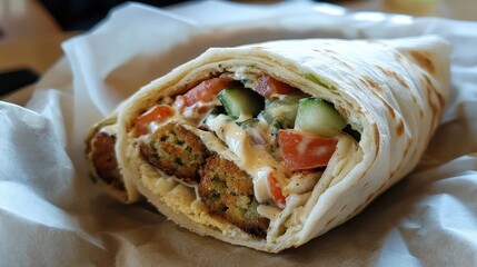 Delicious Falafel Wrap with Fresh Vegetables and Creamy Sauce