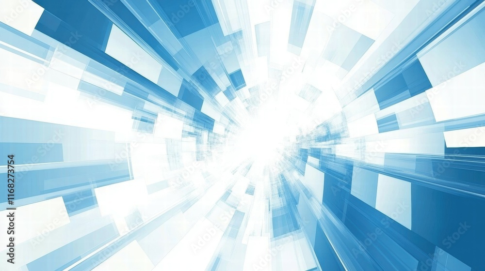 Aufkleber abstract blue and white burst with geometric shapes suggesting depth and movement.