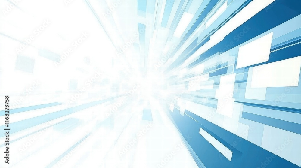 Poster Abstract blue and white background with dynamic lines and shapes suggesting movement and energy.