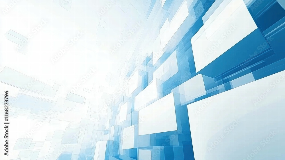Poster abstract blue and white geometric background with a sense of depth and movement.
