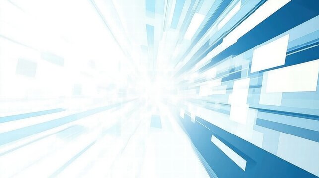 Abstract blue and white background with dynamic lines and shapes suggesting movement and energy.