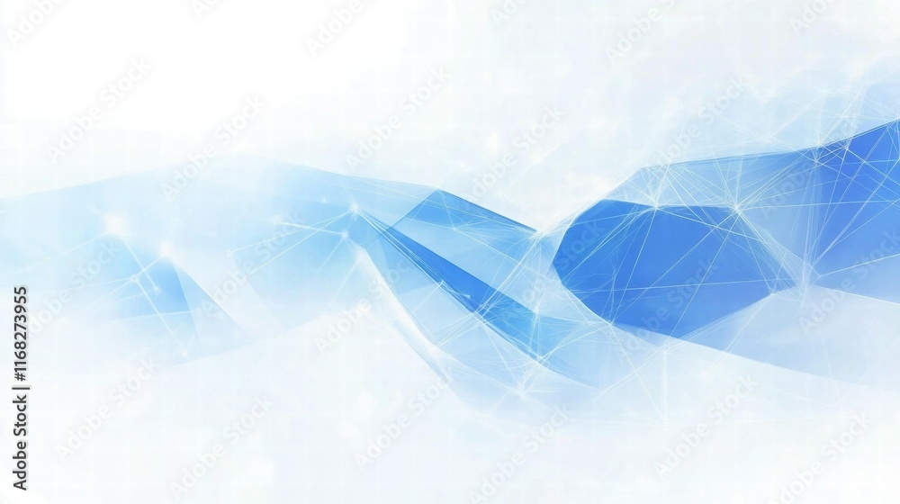 Poster Abstract blue wave design with geometric patterns and light effects.