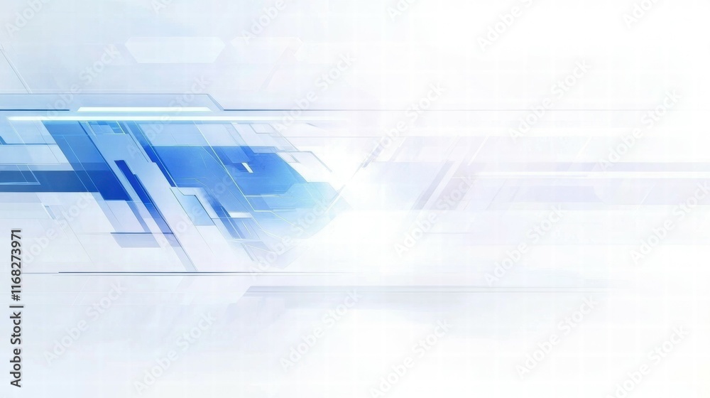 Poster abstract blue and white design with geometric shapes and smooth gradients.