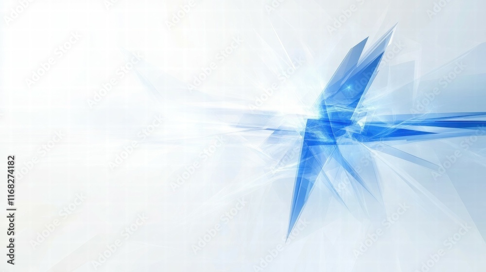 Aufkleber Abstract blue and white digital design with sharp lines and light effects.