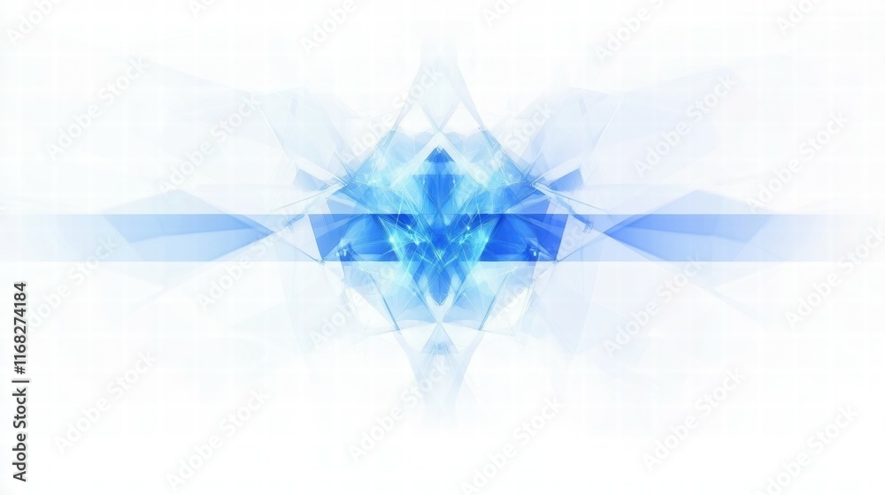 Poster Abstract blue geometric design with a symmetrical pattern and soft gradients.