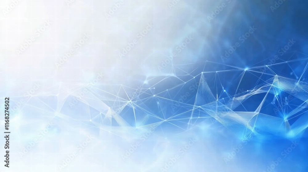 Poster Abstract blue background with interconnected lines and light effects for digital design.