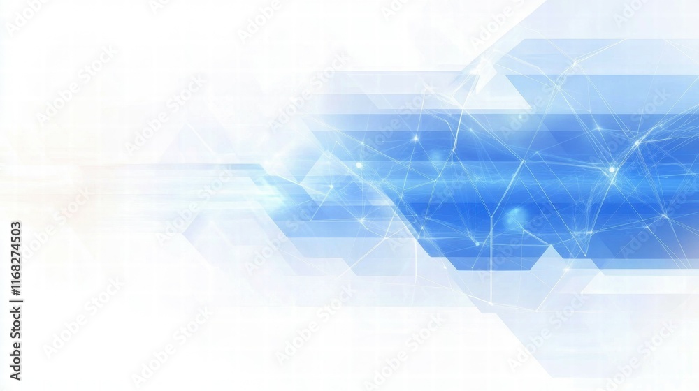 Poster abstract blue graphic design with geometric shapes and light effects.