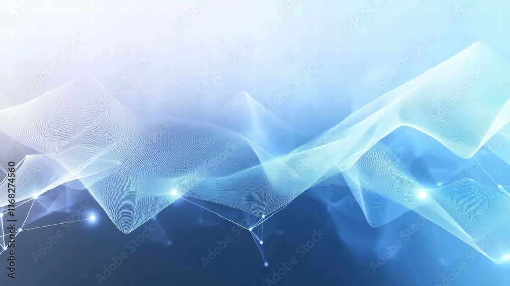 Poster Abstract digital waves with a blue gradient and interconnected points.