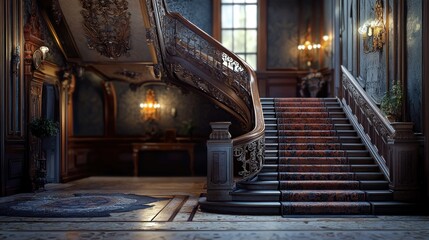 Obraz premium Grandiose Curving Staircase in a Luxurious Mansion
