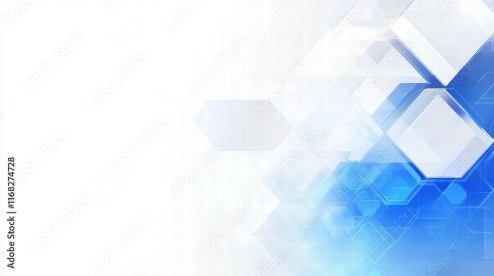 Poster Abstract blue and white geometric background with hexagonal shapes for design purposes.