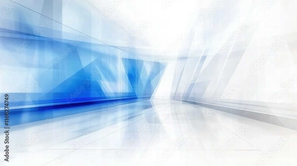 Poster abstract blue and white geometric background with a smooth, reflective surface.