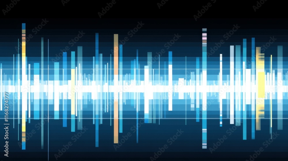 Poster Abstract sound wave graphic representing audio signals and frequencies.