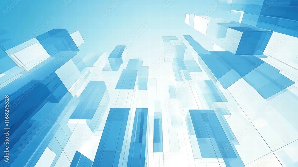 Aufkleber abstract blue geometric shapes create a modern, digital atmosphere with depth and perspective.