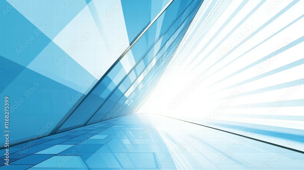 Poster Abstract blue geometric design with light effects creating a sense of depth and motion.