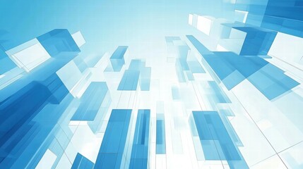 Fototapeta premium Abstract blue geometric shapes create a modern, digital atmosphere with depth and perspective.
