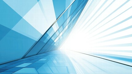 Abstract blue geometric design with light effects creating a sense of depth and motion.