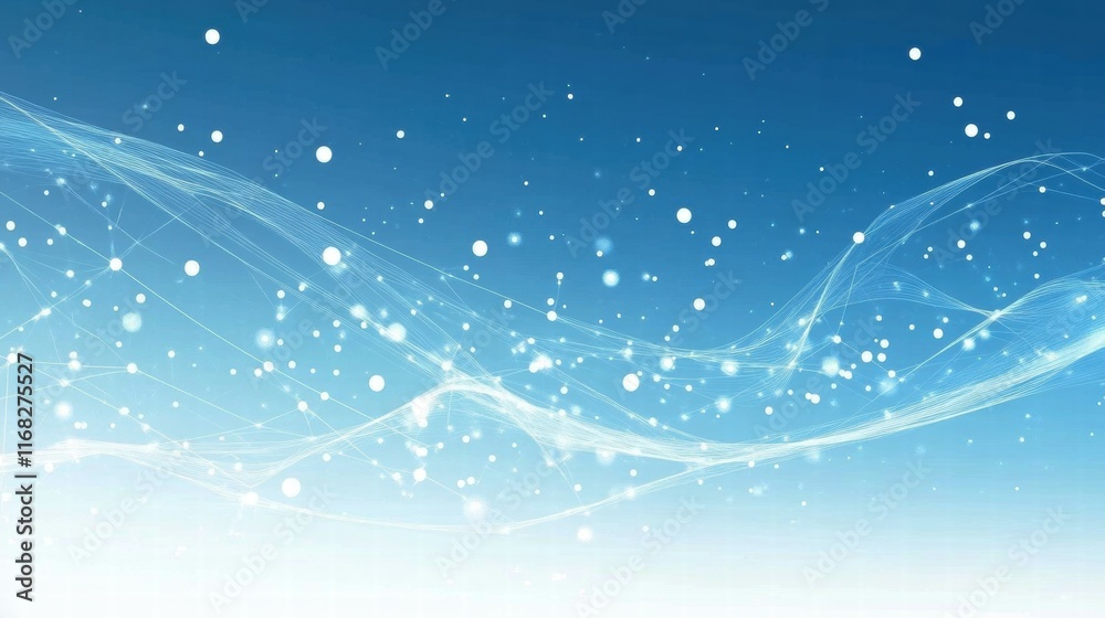 Poster Abstract blue background with flowing lines and sparkling particles.