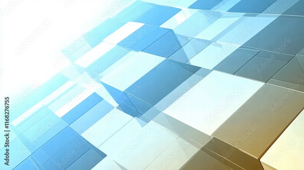 Poster Abstract geometric design featuring translucent cubes in a gradient of blue and gold.
