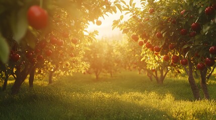 Golden Hour Apple Orchard Sunset Glow