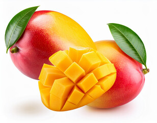 slice mango with leaf isolated on white background